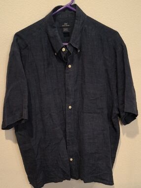Brooks Brothers Navy Linen Short-Sleeve Button-Down Shirt 346 Large